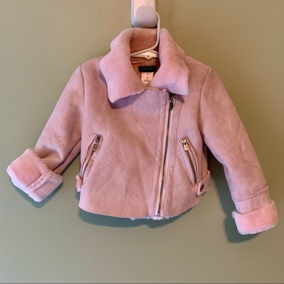 Bebe Girls Pink Suede Moto Jacket, Size 2T - Picture 1 of 3